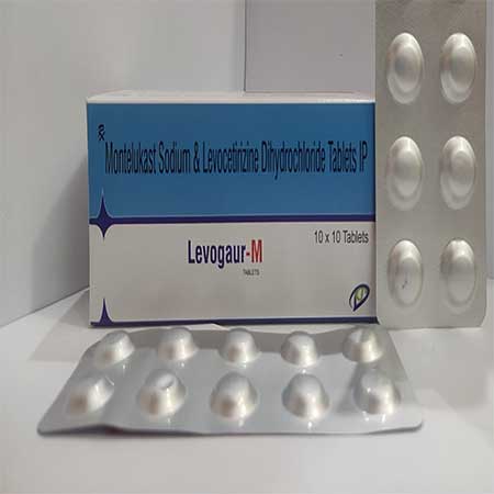 Product Name: Levogaur M, Compositions of Levogaur M are Montelukast Sodium & Levocetirizine Dihydrochloride Tablets IP - Dakgaur Healthcare