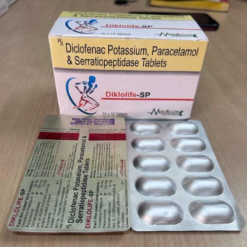 Product Name: , Compositions of  are Diclofenac Potassium Paracetamol & Serratiopeptidase tablets - Medicure LifeSciences