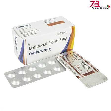 Product Name: Deflazum 6, Compositions of Deflazum 6 are Deflazacort Tablets 6 mg - Zumax Biocare