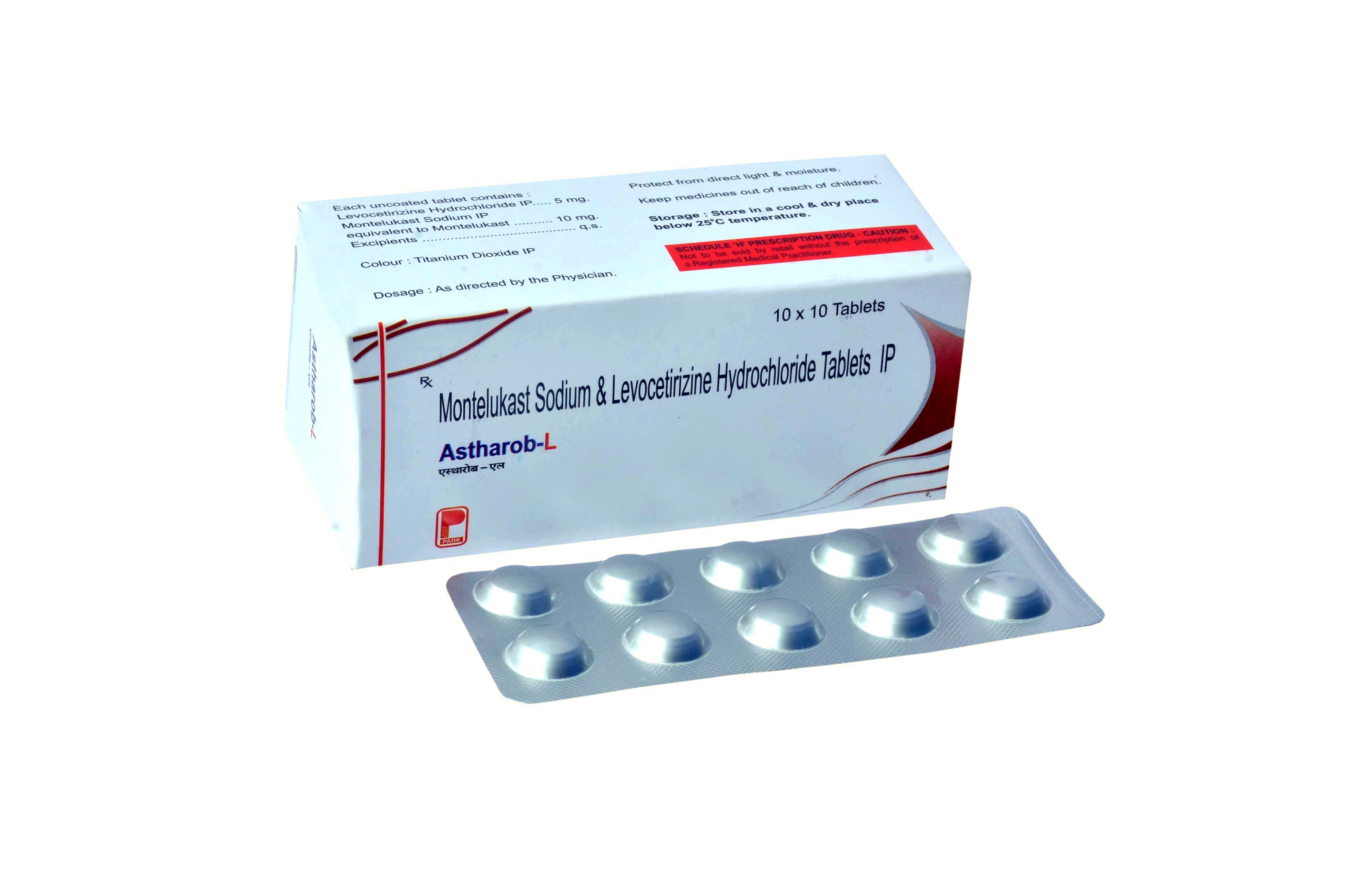 Product Name: Astharob L, Compositions of Astharob L are Montelukast Sodium & Levocetirizine Hydrochloride Tablets IP - Park Pharmaceuticals