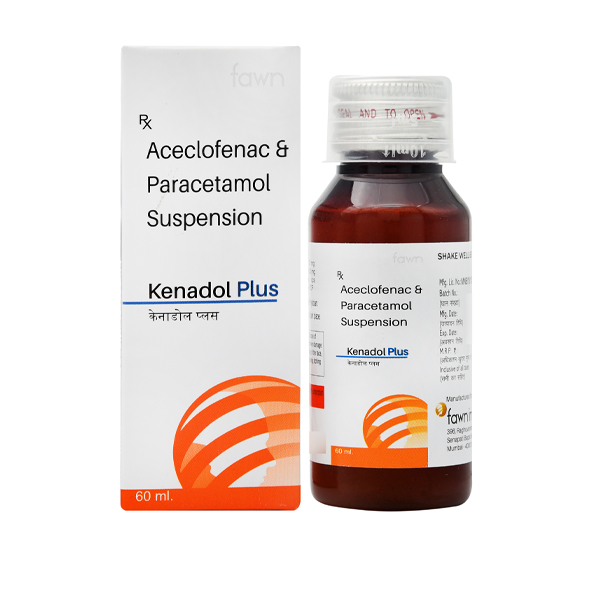 Product Name: KENADOL PLUS, Compositions of KENADOL PLUS are Aceclofenac 100 mg + Paracetamol 325 mg - Fawn Incorporation