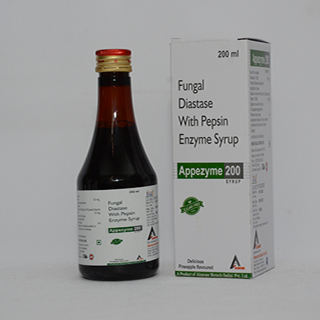 Product Name: APPEZYME 200, Compositions of APPEZYME 200 are Fungal Diastate with Pepsin Enzyme Syrup - Alencure Biotech Pvt Ltd