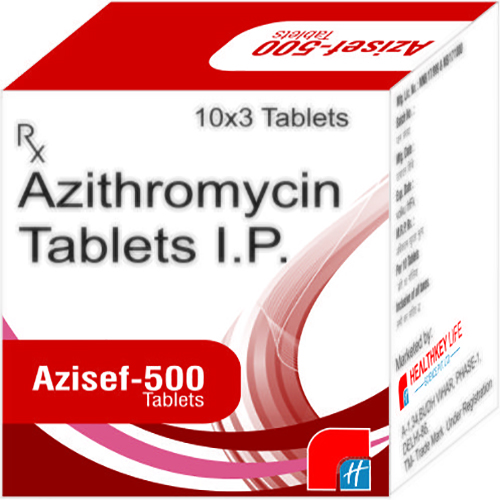 Product Name: AZISEF 500, Compositions of AZISEF 500 are Azithromycin Tablets IP - Healthkey Life Science Private Limited
