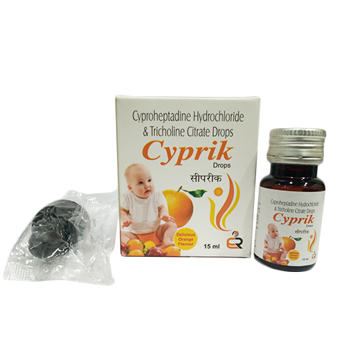 Product Name: Cyprik, Compositions of Cyprik are Cyproheptadine Hydroxhloride & Tricholine Citrate Drops - Erika Remedies