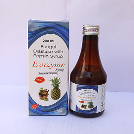 Product Name: Evizyme, Compositions of Fungal Diastate with Pepsin Syrup are Fungal Diastate with Pepsin Syrup - Eviza Biotech Pvt. Ltd