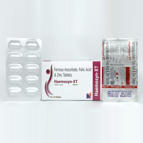 Product Name: Haemosyn XT, Compositions of Haemosyn XT are Ferrous Ascorbate,Folic Acid & Zinc Tablets - Nova Indus Pharmaceuticals