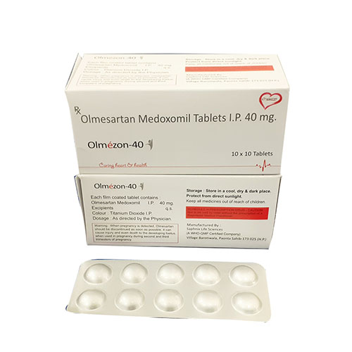 Product Name: Olmezon 40, Compositions of Olmezon 40 are Olmesartan Medoxomil Tablets IP 40 mg - Arlak Biotech