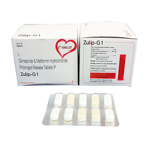 Product Name: Zulip G 1, Compositions of Zulip G 1 are Glimepiride & Metformin Hydrochloride Prolonged Release Tablets IP - Arlak Biotech
