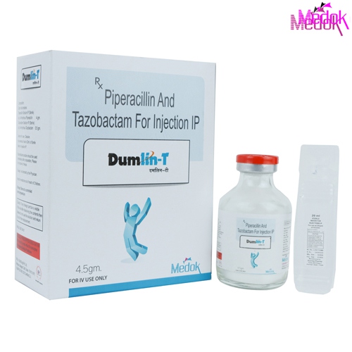 Product Name: Dumlin T, Compositions of Dumlin T are Piperacilline 4gm + Tazobactam 500mg - Medok Life Sciences Pvt. Ltd