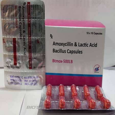 Product Name: Btmox 500 LB, Compositions of Btmox 500 LB are Amoxycillin & Lactic Acid Bacillus Capsules - Biotanic Pharmaceuticals