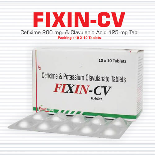 Product Name: Fixin CV, Compositions of Fixin CV are Cefixime 200 mg & Clavulanic Acid 125 mg Tab - Pharma Drugs and Chemicals