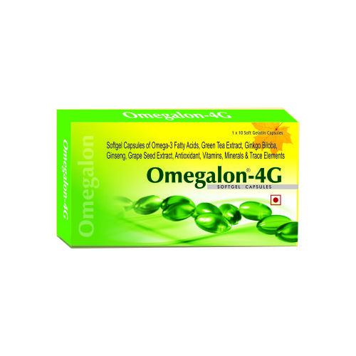 Product Name: Omegalon 4G, Compositions of Omegalon 4G are Softgel Capsules of Omega-3 Fatty Acids, Green Tea Extract, Ginkgo Biloba, Ginseng, Grape Seed Extract, Antioxidant,Vitamins,Minerals&Trace Elements - Epsilon Biotech