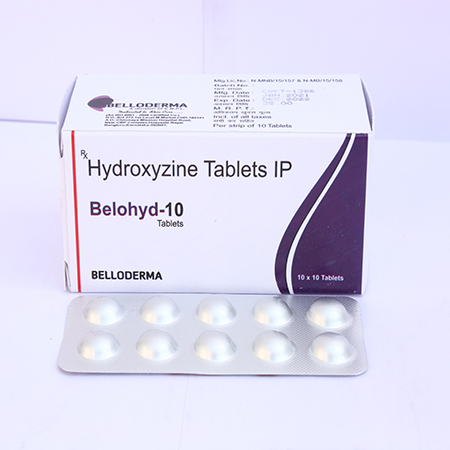 Product Name: Belohyd 10, Compositions of Belohyd 10 are Hydroxyzine Tablets IP - Eviza Biotech Pvt. Ltd