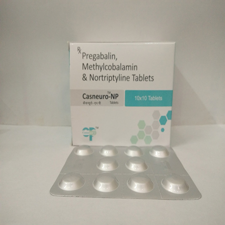 Product Name: Casneuro NP, Compositions of Casneuro NP are Pregabalin Methylcobalamin & Nortriptyline Tablets - Cassopeia Pharmaceutical Pvt Ltd