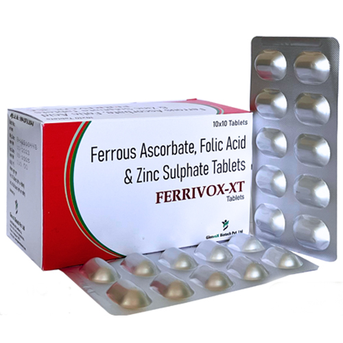 Product Name: Ferrivox XT, Compositions of Ferrivox XT are Ferrous Ascorbate, Folic Acid & Zinc Sulphate Tablets - Glenvox Biotech Private Limited