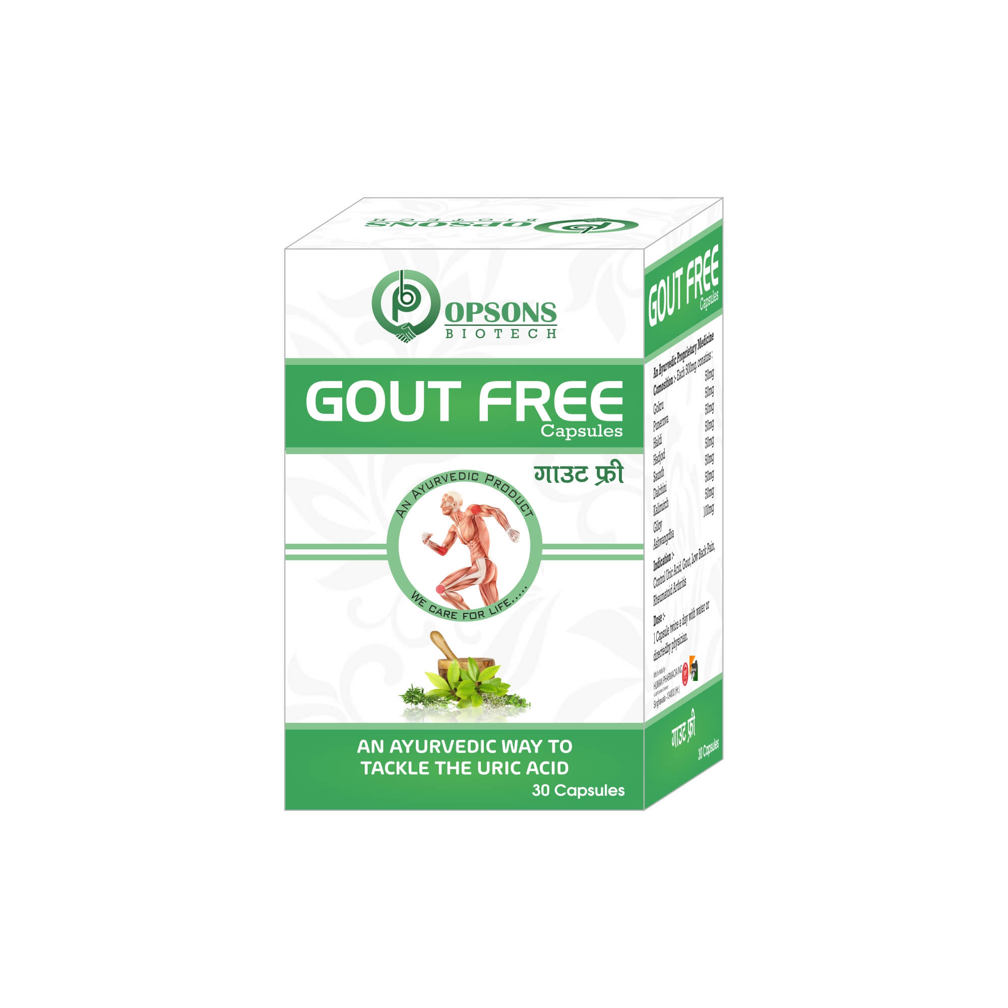 Product Name: Gout free capsules, Compositions of Gout free capsules are An Ayurvedic Way To Tackle The Uric Acid - Opsons Biotech