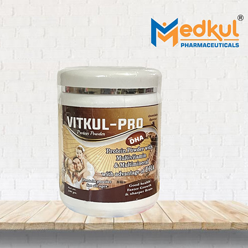 Product Name: Vitkul Pro, Compositions of Vitkul Pro are Protien Powder with Multivitamins & Multimineral with Advantage DHA - Medkul Pharmaceuticals