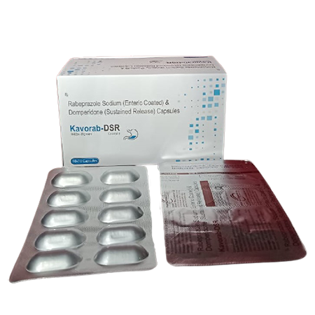 Product Name: Kavorab DSR, Compositions of Kavorab DSR are Rabeprazole Sodium (Enteric Coated) & Domperidone (Sustained Release) Capsules - Kevlar Healthcare Pvt Ltd
