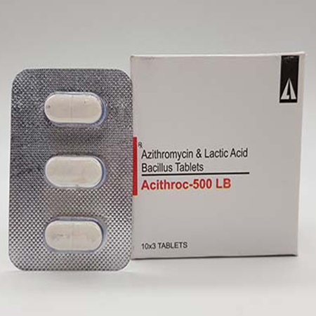 Product Name: Acithroc 500 LB, Compositions of Acithroc 500 LB are Azithromycin and Lactic Acid Bacillus Tablets - Acinom Healthcare