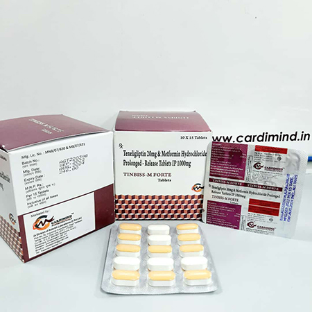 Product Name: Tinbiss M Forte, Compositions of Tinbiss M Forte are Tenegliptin 20mg & Metformin Hydrochloride Prolonged - Release Tablets IP 1000mg - Asterisk Laboratories