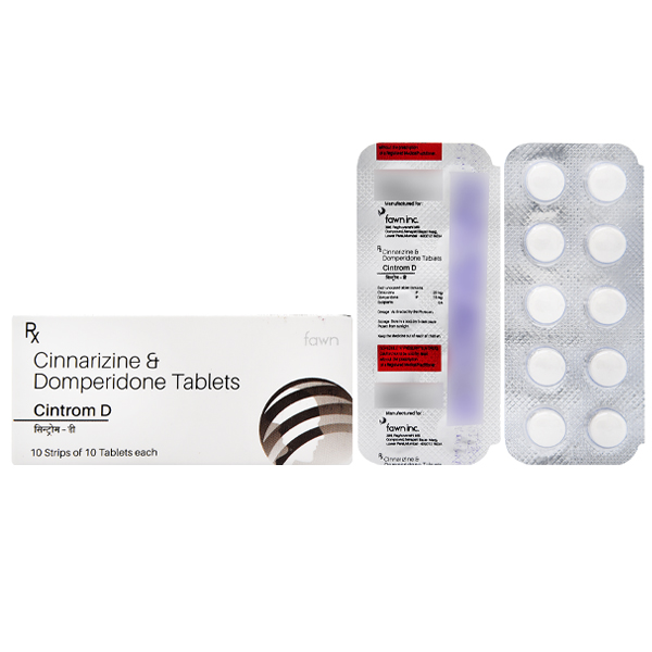 Product Name: CINTROM D, Compositions of CINTROM D are Cinnarizine 20mg & Domperidone 15mg - Fawn Incorporation