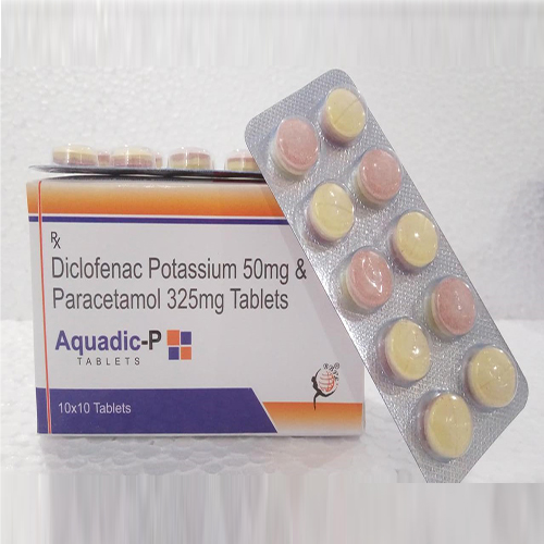 Product Name: AQUADIC P, Compositions of AQUADIC P are Diclofenac Potassium 50mg & Paracetamol 325mg Tablets - Biomax Biotechnics Pvt. Ltd