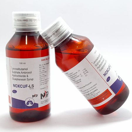 Product Name: Noxcuf Ls, Compositions of Noxcuf Ls are Levosalbutamol Sulphate Ambroxal Hydrochloride & Guaiphenesin Syrup - Noxxon Pharmaceuticals Private Limited