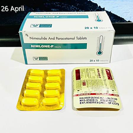 Product Name: Nimlone P, Compositions of Nimlone P are Nimesulide and Paracetamol Tablets - Waylone Healthcare
