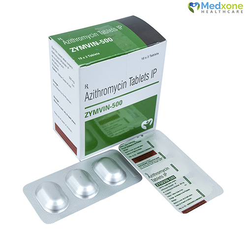 Product Name: ZYMVIN 500, Compositions of ZYMVIN 500 are Azithromycin Tablets IP - Medxone Healthcare