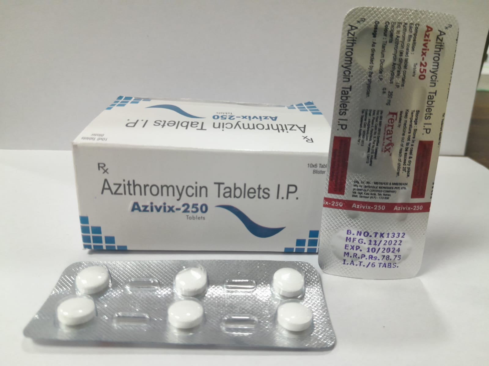 Product Name: AZIVIX 250MG Tablets, Compositions of AZIVIX 250MG Tablets are AZITHROMYCIN 250MG - Feravix Lifesciences