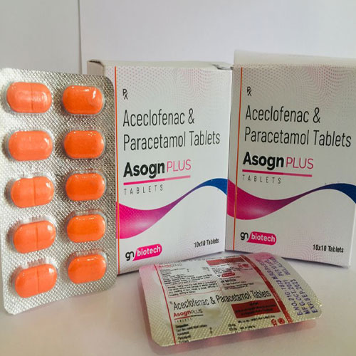 Product Name: Asogn Plus , Compositions of Asogn Plus  are Aceclofenac & Paracetamol - G N Biotech