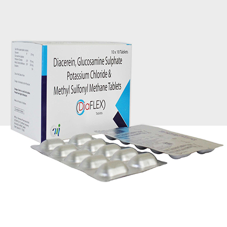 Product Name: DIAFLEX, Compositions of DIAFLEX are Diacerin, Glucosamine Sulphate Potassium Chloride & Methyl  Sulfonyl Methane Tablets - Mediquest Inc