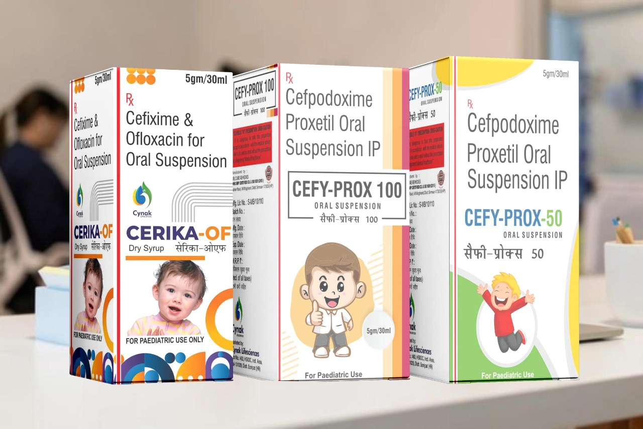 Product Name: CEFY PROX 100, Compositions of CEFY PROX 100 are Cefixime+Ofloxacin for oral suspension - Cynak Healthcare