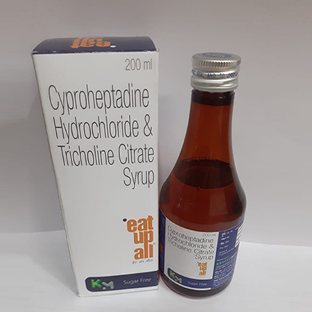Product Name: EAT UP ALL, Compositions of EAT UP ALL are Cyproheptadine Hydrochloride & Tricholine Citrate Syrup - Kryptomed Formulations Pvt Ltd