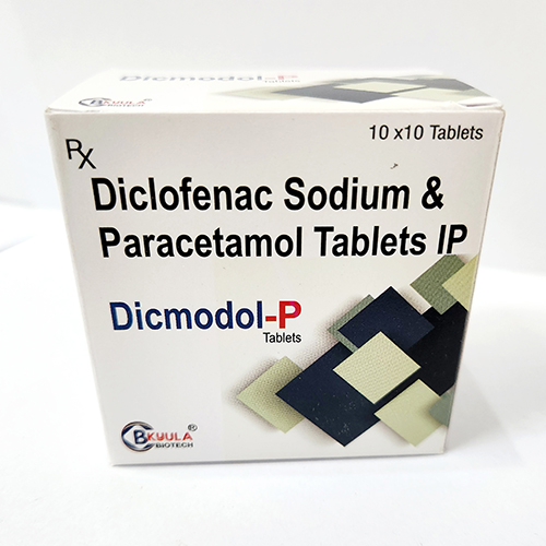 Product Name: Dicmodol P, Compositions of Dicmodol P are Diclofenac Sodium & Paracetamol Tablets IP - Bkyula Biotech