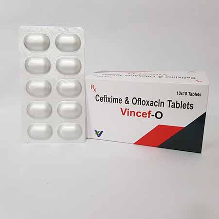 Product Name: Vincef o, Compositions of Vincef o are Cefixime & Ofloxacin Tablets - Vindcare Lifesciences