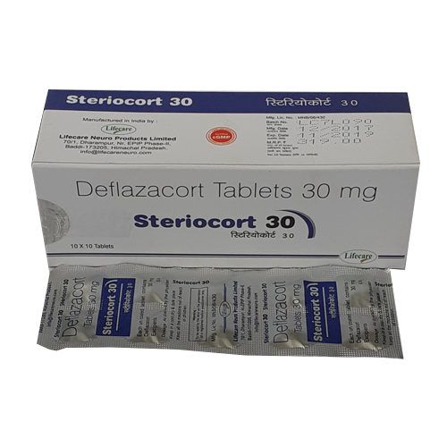 Product Name: Steriocort 30, Compositions of Steriocort 30 are Deflazacort Tablets 30mg - Lifecare Neuro Products Ltd.