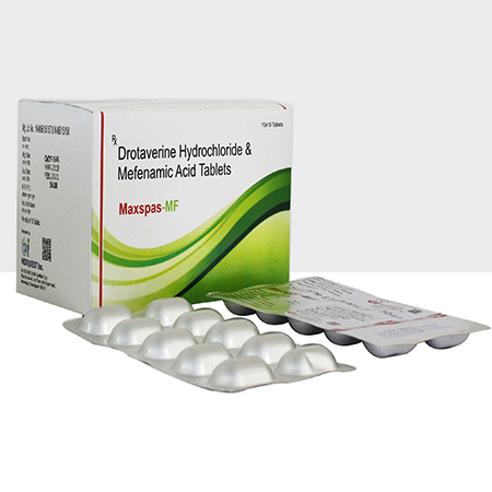 Product Name: MAXSPAS MF, Compositions of MAXSPAS MF are Drotaverine Hydrochloride & Mefenamic Acid Tablets - Mediquest Inc