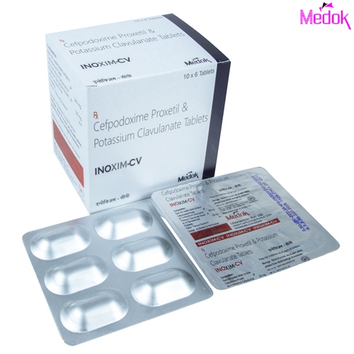 Product Name: Inoxim  CV, Compositions of Inoxim  CV are Cefpodoxim Proxetil 200 mg, Calvulanate 125 mg - Medok Life Sciences Pvt. Ltd