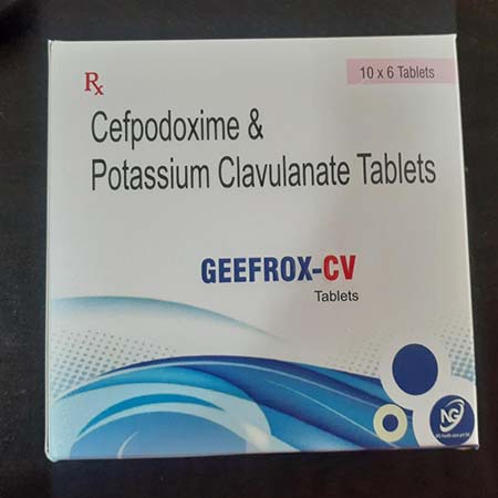 Product Name: Geefrox CV, Compositions of Geefrox CV are Cefpodoxime & Potaassium Clavulanate Tablets - NG Healthcare Pvt Ltd