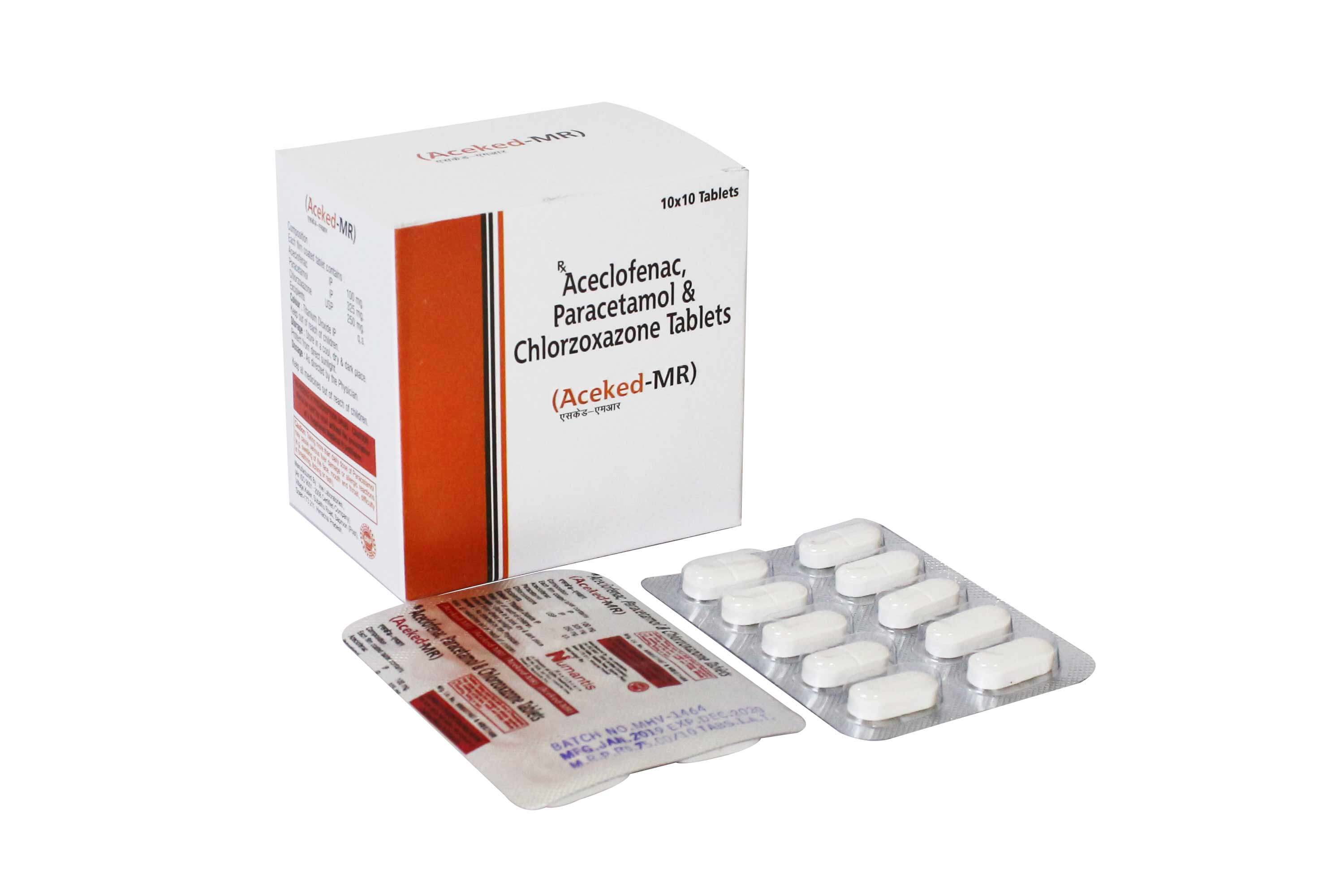 Product Name: Aceked MR, Compositions of Aceked MR are Aceclofenac Paracetamol &Chlorzxazone Tablets - Numantis Healthcare