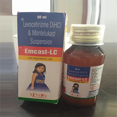 Product Name: Emcast Lc, Compositions of Emcast Lc are Levocetirizine DiHcl & Montelukast Suspension - Xenon Pharma Pvt. Ltd