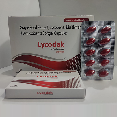 Product Name: Lycodek, Compositions of Lycodek are Grape Seed Extract,Lycopene,Multivitamin &  Antioxidant Softgel Capsules - Dakgaur Healthcare