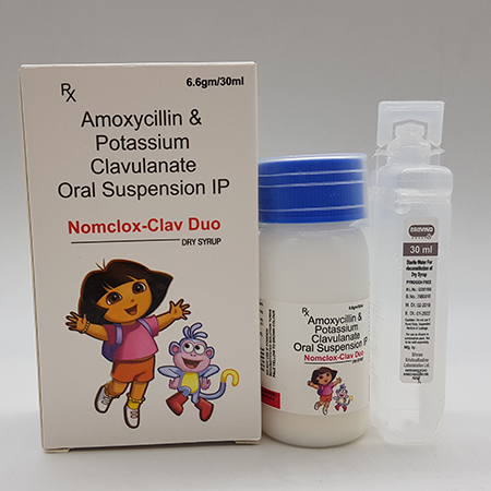 Product Name: Nomclox clav  Duo, Compositions of Nomclox clav  Duo are Amoxycillin and Potassium Clavulanate Oral Suspension IP - Acinom Healthcare