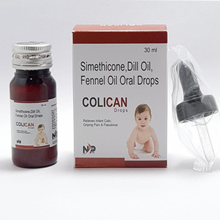 Product Name: COLICAN, Compositions of COLICAN are Simethicone, Dill Oil, Fennel Oil Oral Drops - Noxxon Pharmaceuticals Private Limited
