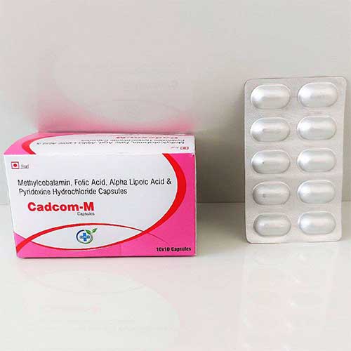Product Name: Cadcom M, Compositions of Cadcom M are Methylcobalamin,Folic Acid,Alpha Lipoic Acid & Pyridoxine Hcl Capsules - Caddix Healthcare