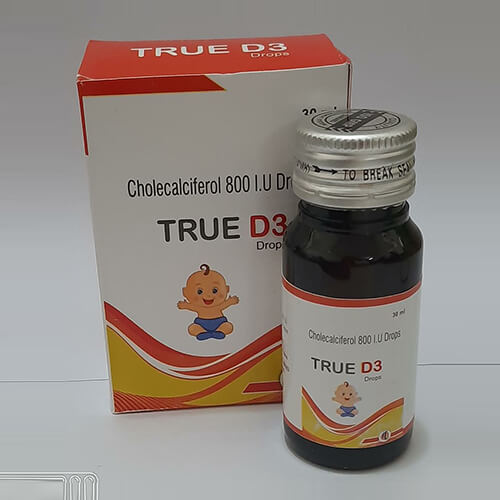 Product Name: True D3, Compositions of True D3 are Cholecalciferol 800  I.U. Drops - Macro Labs Pvt Ltd