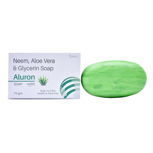 Product Name: ALURON, Compositions of ALURON are Aloe Vera 4% , Vitamin E Acetate 0.25% & Glycerin 2% Soap - Fawn Incorporation