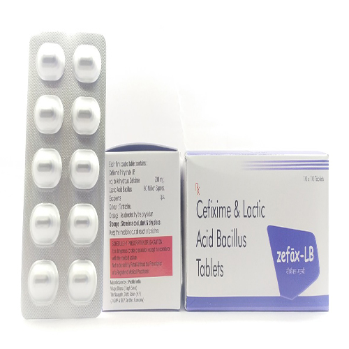 Product Name: Zefax Lb, Compositions of Zefax Lb are Cefixime & Lactic Acid Bacillus Dispersible Tablets - Arlak Biotech