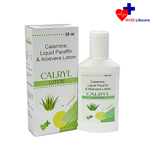 Product Name: CALRYL Lotion, Compositions of CALRYL Lotion are Calamine, Liquid Paraffin & Aloevera Lotion - Ryze Lifecare